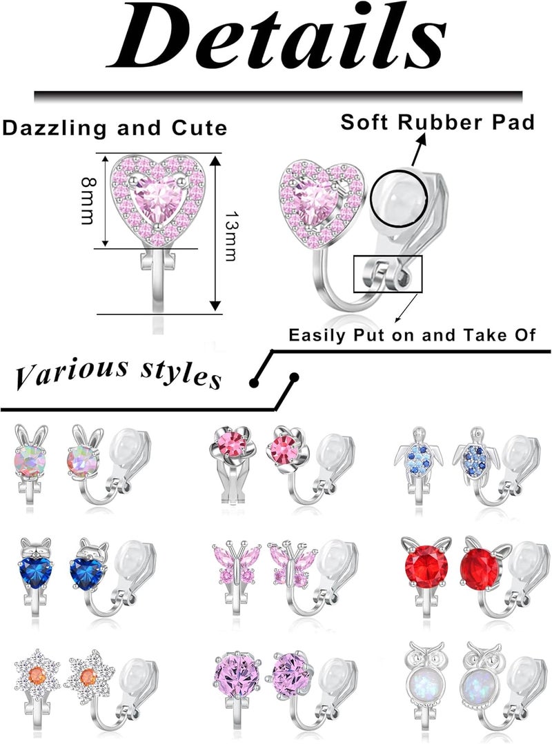 Tornito 10-15 Pairs Clip on Stud Earrings Non Pierced Teardrop Round Square CZ Pearl Twist Knot Flower Butterfly Heart Star Rainbow Cat Opal Clip on Earrings for Women - Image 2